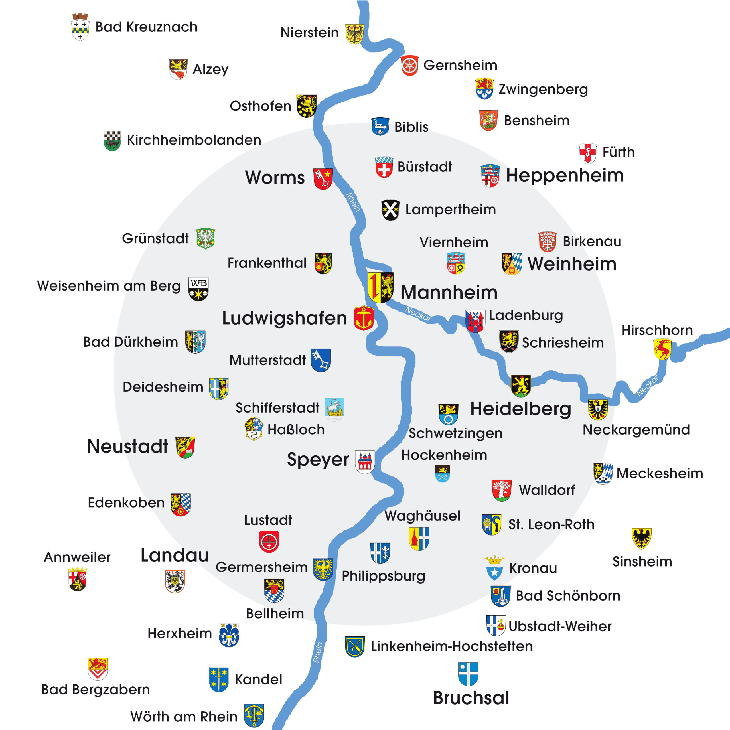 Verbreitungsgebiet von HENNEexquisit in der Metropolregion Rhein-Neckar