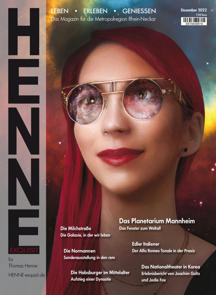 Titelseite HENNEexquisit Nr. 1 vom Dezember 2022 mit dem Schwerpunkt Planetarium Mannheim.